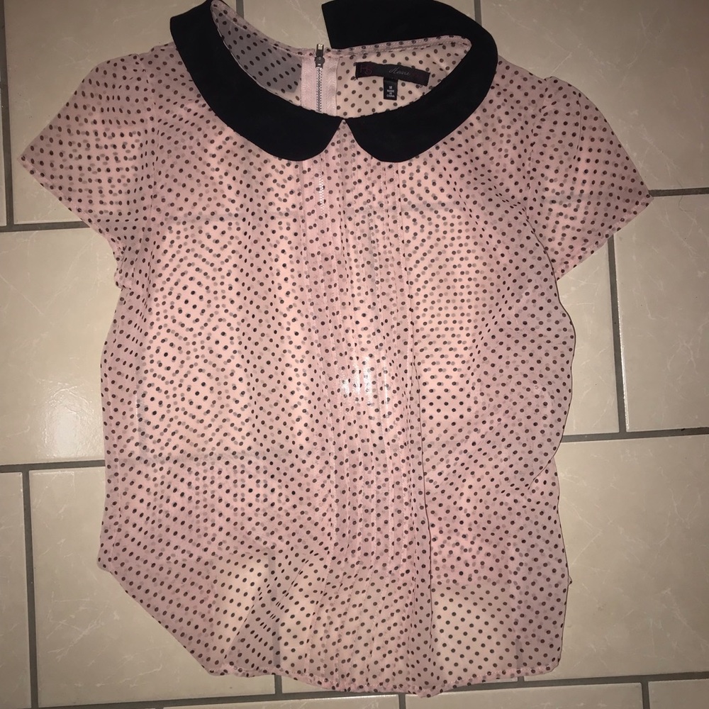 HeartSoul pink black polka dots med sheer shirt